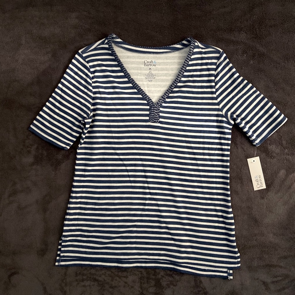 NWT Navy Striped Ladies Blouse, Petite Small